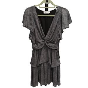 A.L.C. Viera Twist Front Silk Mini Dress Size 6 Black and White Patterned